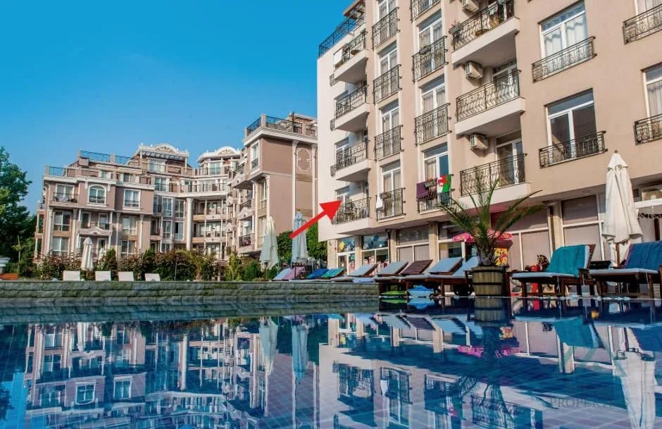 Veľký 48m2 apartmán s výhľadom na bazén v komplexe Dawn Park, Slnečné pobrežie. - foto 9